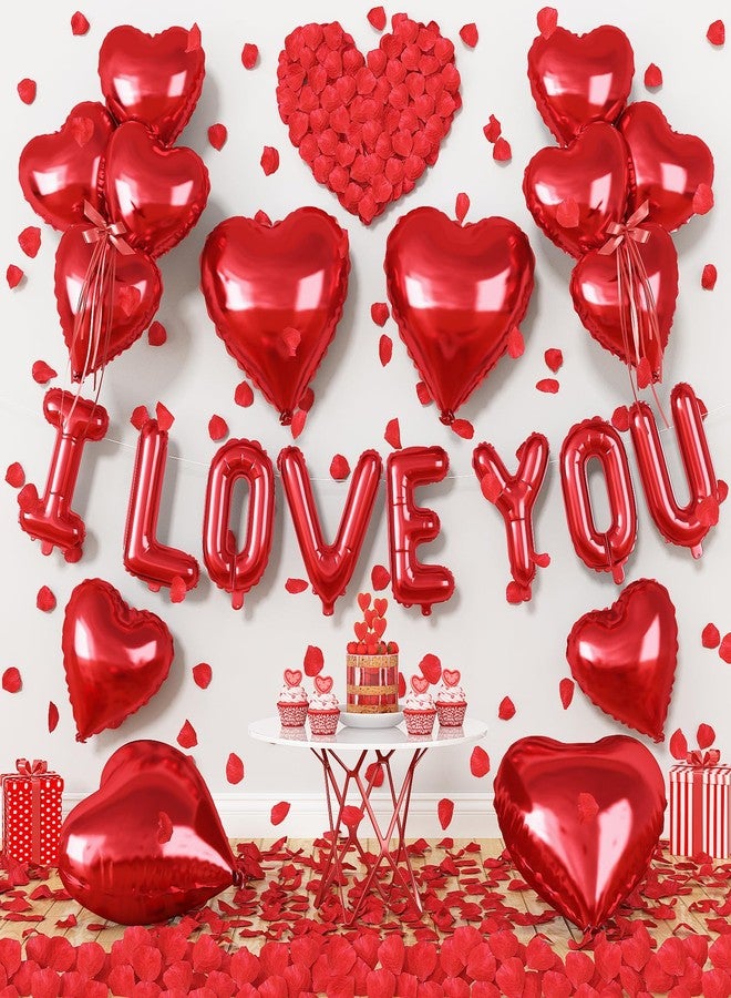 Froova I Love You Balloons Valentines Day Balloons Red Heart Love Foil Mylar Balloon 1000 Pcs Rose Petals for Wedding Anniversary Engagement Valentine Day Romantic Decorations Special Night Party - Image 4